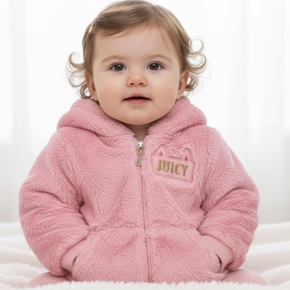 Juicy Couture Pink Faux Fur Coat With Ears 3-6 Months